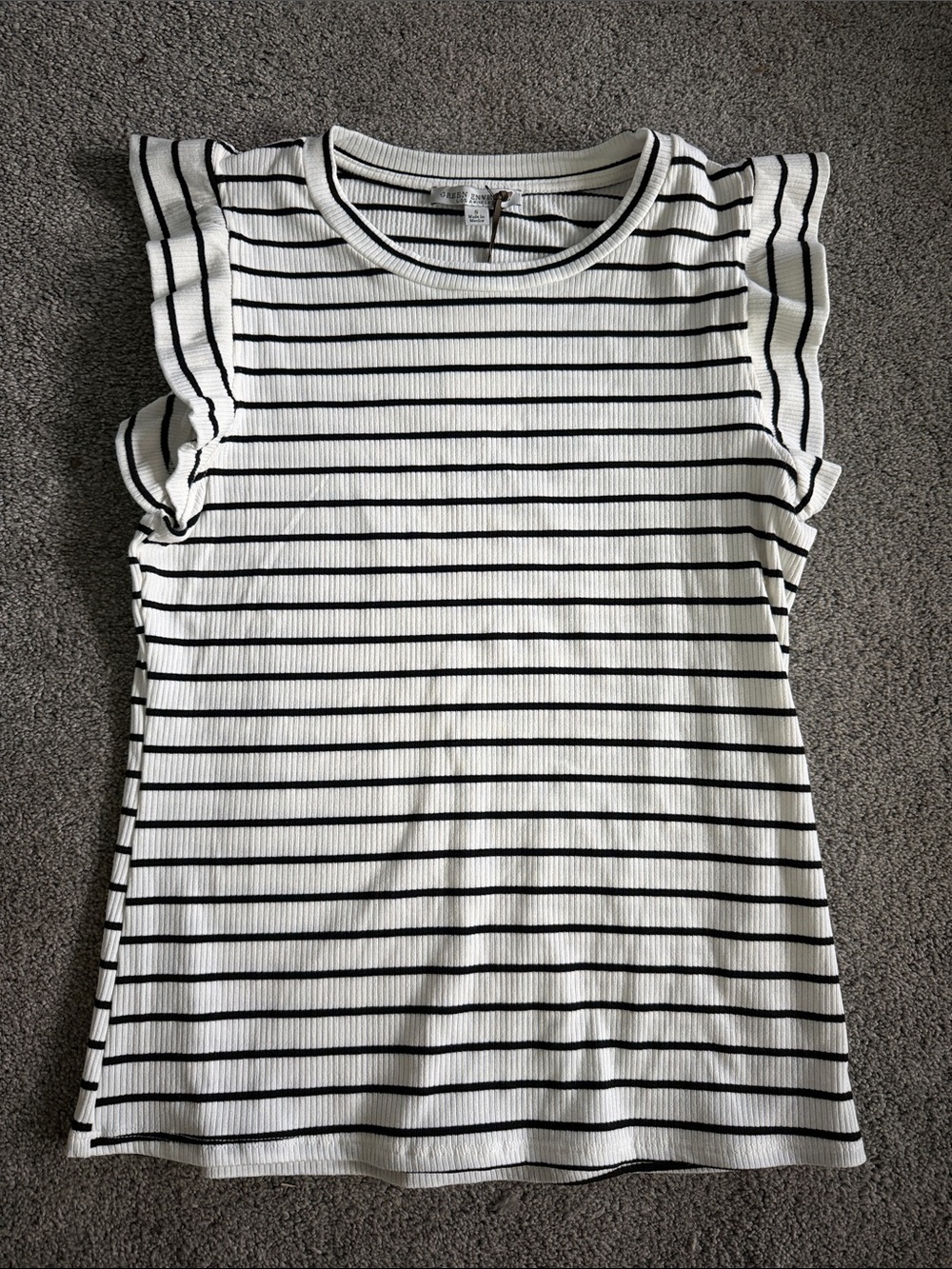 Striped Ruffle Sleeve Tank Top - White/Black
